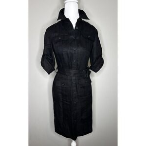 Lauren Ralph Lauren Women's Black 100% Linen Button Up Shirt Dress Size 2 Petite